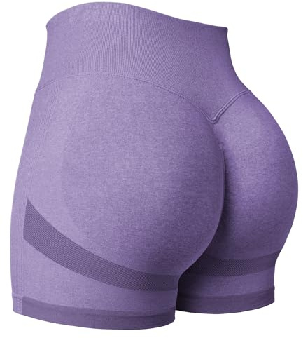 Yiifit Pantalones cortos deportivos para mujer, cintura alta, entrenamiento, 3,5 pulgadas, para motociclista, gimnasio, pantalones cortos, morado, L