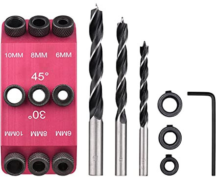 Drill Hole Guide Jig - 3 Sizes, 30-45-90 Degrees, Multi-angle Hole Locator for Cable Railing & Wood Post Kit (Red)