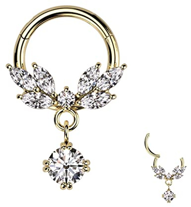 Treuheld® Segmentring-Clicker Piercing mit Kristallen und Anhänger