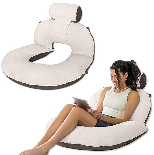 INSEN Reading Pillow, Back Pillow for Sitting in Bed for Reading, Nurse & Relax, Reading Pillow for Adults, Moms & Kids, Sit Up Pillow for Bed, Double-Sided Brown