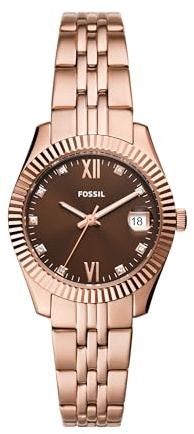 Fossil Scarlette Orologio per donna, movimento al quarzo con cinturino in acciaio inossiperbile o in pelle, Abbronzatura calda, 32MM