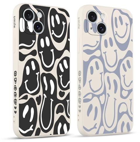 Pnakqil 2 stück Handyhülle für iPhone 15 6,1, Hülle Lustiges Funny Lächeln Design Grimace Bemaltes Muster süß Ästhetik Mädchen Silikon Schutzhülle Tasche Schön Kameraschutz Case