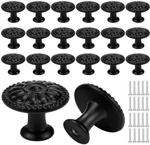 NAROSEBE 20 Pezzi Manopole per Mobili 30 MM, Pomelli per Mobili Vintage, Nero Pomelli per Cassetti, Pomolo per Mobili Rotondo, Manopola per Cassetto con Viti, per Porta Armadio Cassetto e Credenza