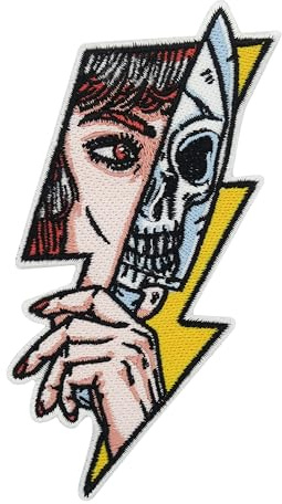 Finally Home Patch zum Aufbügeln - Totenkopf Lady | Skull Auge Aufnäher Patch, Retro Blitz Aufbügelbilder, Sexy Rocker Patches zum Aufnähen, Coole Bügel Patches, Messer Bügelbild, Rock Flicken