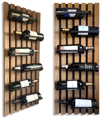 FLEXISTYLE Weinregale aus Holz flaschengestell schwarz Wand für die Wand wandmontage küche Metall Holz 40 cm breit groß (98x40 6 Flaschen)