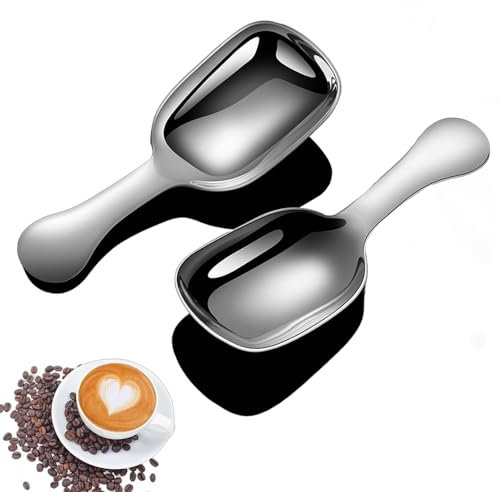 Ouliget Edelstahl-Kaffeeschaufel, Gemahlener Kaffee, Messschaufel-Set, Bohnen, Espresso, Milchpulver, Tee, kurzer Griff, geeignet für Küche, Edelstahllöffel, 20 ml, 2 Stück