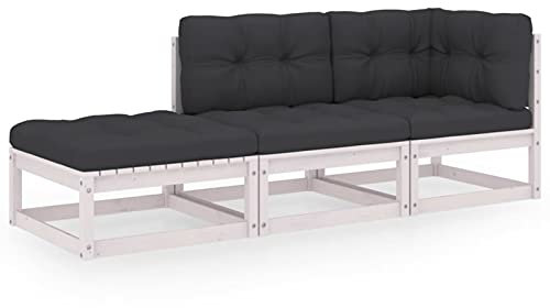 Rantry 3-TLG. Gartenlounge Set mit Kissen Garten Sofa Gartenmöbel Set Sofa Modular Sitzgruppe Terrassensofa Loungesofa Loungemöbel Möbel für Garten Terrasse Balkon Kiefer Massivholz Weiß