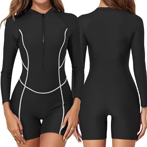 SEAUR Femme Rashguard Une pièce UPF 50+ Maillot de Bain Femme 1 Pièce Sports Nautiques Combishort de Surf Plage 38-40