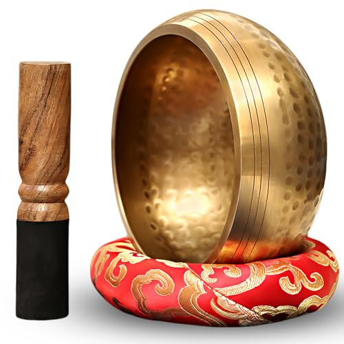 Klangschale, 8cm Messing Klangschale Klein, Singing Bowl Aus Tibet Mit Klangschale, Holzstab, Klangschalenkissen Und Aufbewahrungstasche Aus Stoff, Klangschalen Set für Meditation, Yoga, Chakra