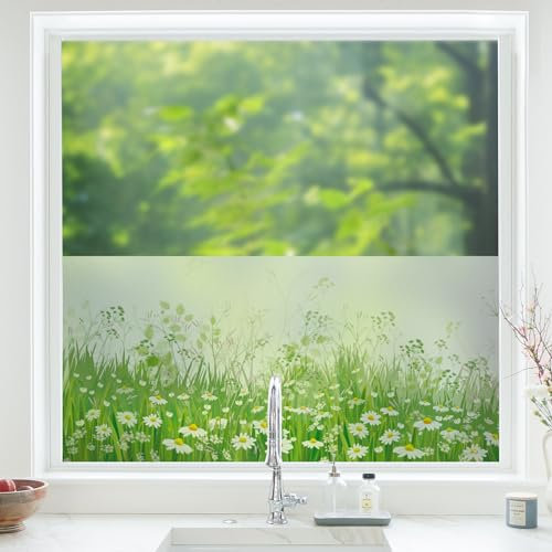 dktie Fensterfolie Blickdicht Sichtschutzfolie Fenster Milchglasfolie Bunte Pflanzen Statisch Haftend Anti-UV Kein Kleber Wiederverwendbar Geeignet für Wohnzimmer, Schlafzimmer (05, 44.5x200cm)