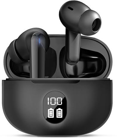 Dinow Ecouteurs Bluetooth sans Fil, Écouteurs Intra-Auriculaires sans Fil Bluetooth 5.3 HiFi Stéréo, Écran LED, Oreillettes sans FI l avec ENC Mic, Earbuds étanche IP6 pour iOS/Android/Window (Noir)