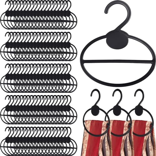 FoldTier 100 Pcs Scarf Hanger Plastic Holder Organizer Space Saving Scarf Organizer Clothes Hanger for Scarves Headscarves Clothing Sorting Storing (Black)