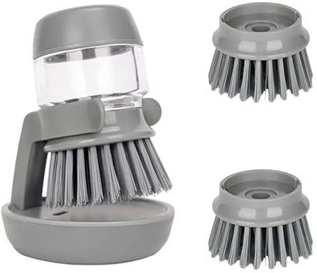 BOYMA - Kitchen Brush with Holder for Sink Cleaning-Brush for Scrubbing Dishes, Dish Brush -Refillable Soap Dispenser Brush for Kitchen Cleaning-with 2 Refills (Grey)