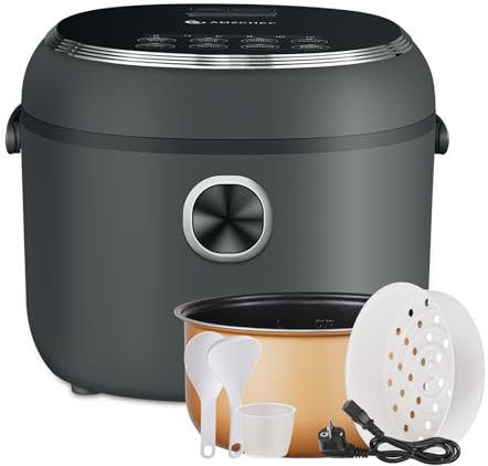AMZCHEF Mini Cuiseur de riz 4L multifonctionnel à riz pour 5 personnes,Rice Cooker à riz 860W,8 tasses,7 fonctions de cuisson,panier vapeur,Préréglage et maintien au chaud,pot intérieur antiadhésif