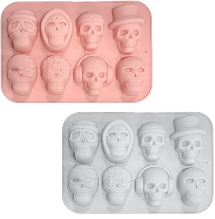 XQMMGO 2 Stück Silikonform Halloween, Totenkopf Grabstein Silikonformen, DIY, Schokoladenform, Eiswürfel, Kerzen Formen Weihnachten, Gummibärchen Form (Totenkopf)