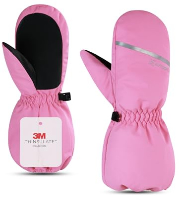 KUTOOK Kids Gloves Ski Childrens Waterproof Windproof Reflective Snow Warm for Winter 3M Outdoor Girl Boy Sport Snowboarding Mittens Pink S
