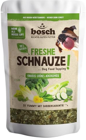 Bosch Freshe Schnauze - Légumes des Champs Verts croustillants 1 x 200 g - Garniture pour Nourriture pour Chien - Convient pour la Nourriture sèche et Humide - avec courgettes fraîches, épinards,
