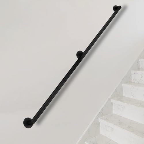 Whnoorher Handläufe für Treppen, Moderne Wandhalterung, Schwarz Matt, Treppengeländer, Metall-Schmiedeeisen-Dekoration, Rutschfester Haltegriff - Komplettset(100cm)