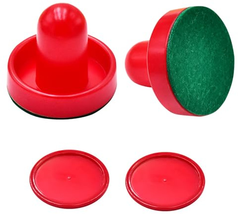 2 Red Air Hockey Pushers and 2 Red Pucks, Mini Air Hockey Pushers and Air Hockey Pucks Great Goal Handles Pushers Goal Handles Paddles Replacement Accessories (76mm)