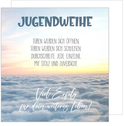 Edition Seidel Premium quadratische Glückwunschkarte zur Jugendweihe mit Umschlag. Jugendweihekarte mit Spruch Karte Grußkarte Junge Mädchen Jugendliche Himmel Wolken (JWQ101 SW025)