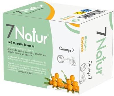 7Natur® de Margan Bioetch, 120 cápsulas | Omega 7 + Omega 6 + Omega 9 + Vitamina A | Aceite de Espino Amarillo (Hippophae Rhamnoides L., Fruto) | Alta Concentración de Omega 7