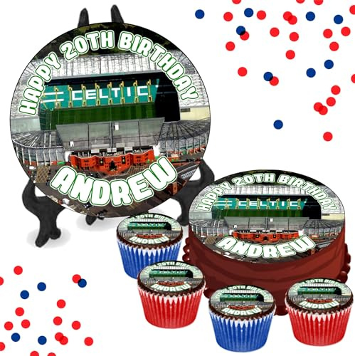 Celtic Park Stadium B PERSONALISED Edible Cupcake Toppers / 8 Inch Cake Wafer or Icing - Sports Football Fan Birthday Party Cake Decorations - Perfect for Brownies, Cookies, Muffins & More!
