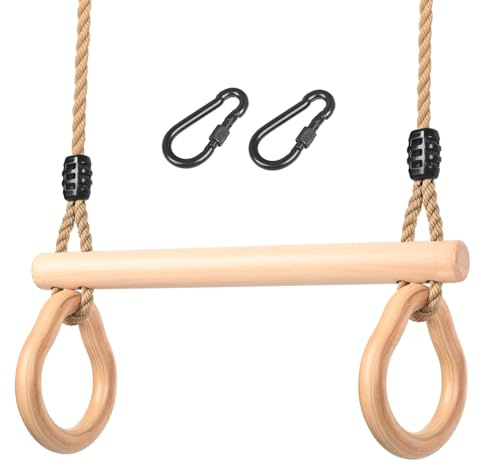 Columpio Trapecio, Trapecio Anillas de Gimnasio Multifuncional Trapecio Infantil con Cuerda de Cáñamo Ajustable Columpio Infantil Equipo para Niños Interior Exterior(Columpio Trapecio)
