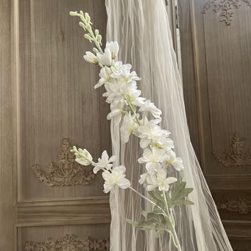 White Faux Flower Arrangement for Wedding, Home, and Backdrop Decor | Includes Austin Roses, Hydrangeas, Lilies, Tulips & More (1, Delphinium)