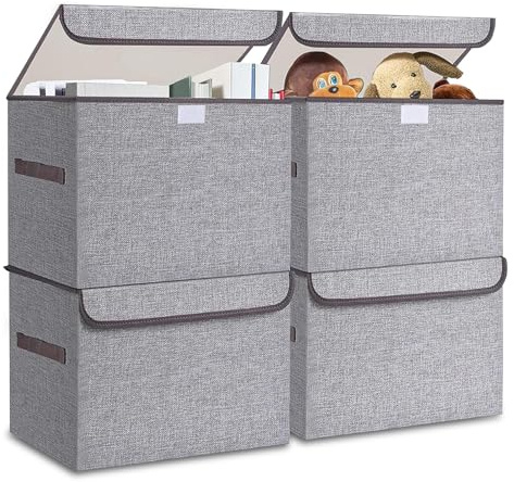 Chingcoo Aufbewahrungsboxen mit Deckel, Faltbare Aufbewahrungskiste mit Griff, Aufbewahrungskorb Stoff, Ordnungsboxen Kleiderschrank Organizer, Faltbox für Kleidung, 4 Stück
