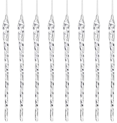 24 Pc Glass Christmas Icicles Ornaments – Set of 24 6-Inch Clear Twisted Glass Icicle Decorations for Christmas Tree, Winter Wedding, Holiday Décor (6 Inch)