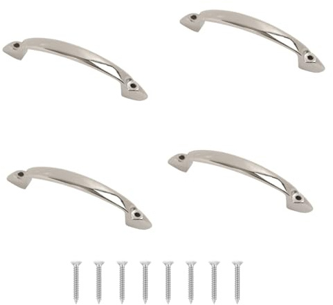 SISI UK Polished Chrome Front Fix Door Handle 100mm (4inch) D-Shape Front Fix Pull Door Handle for Wooden Doors Including Fixing Screws for Kitchen Drawer Door Pull Handle Pack of 4