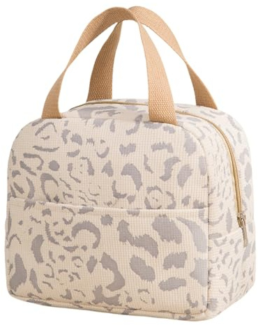 Insulated Lunch Bag for Women Men, Reusable Leakproof Thermal Tote Cooler Bag Lightweight & Waterproof for Office, School, Gym, Beach, Travel, Picnic & Daily Use (Leopard Print Beige)