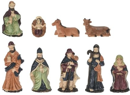 Well Home Set med 9 figurer för krubba med realistiska detaljer och olika storlekar