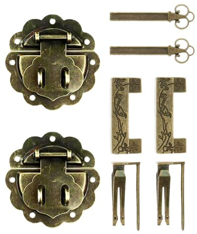 HUVZOR 2 set Serratura per armadietto lucchetti - In lega di alluminio stile retrò con viti e chiavi, per cassetti gioielli, armadietti decorativi, armadi antichi decorativa mobili chiave viti