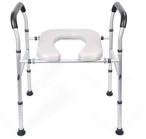 Sedile WC rialzato con maniglie e tappetini antiscivolo Altezza e larghezza regolabili Rialzo per sedile WC da 400 libbre per anziani e donne incinte Spugna assorbente per il sudore Braccioli per ma