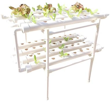 LENDISIY Hydroponic Grow Kit 72 fori 2 tubi in PVC idroponico Giardinaggio Sistema di coltivazione idroponico Sistema di coltivazione Idroponico Tubi di coltivazione senza terra per erbe, frutta e