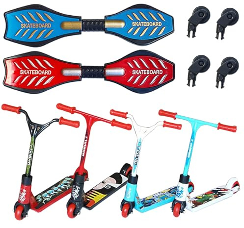 6 Stück Fingerboard Set mit Finger Scooter und Mini Skateboards, Finger Skateboard BMX für Förderung Fingerkoordination und Konzentration, Fingerskateboard Geschenk für Kinder Erwachsene (A)