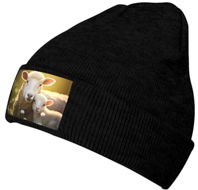 WZYWHJ Cappello di lana lavorato a maglia con stampa madre con pecora nera per adulti, comodo berretto caldo autunno e inverno, Nero, taglia unica