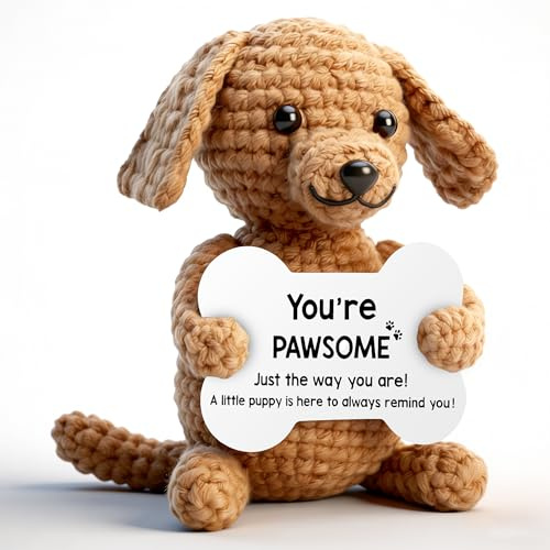 RTIOUJGI Geburtstagsgeschenk für Frauen, Positive Hund,Handgehäkelter Hund für Männer, Mama, Tochter, Ostern, Muttertag, Vatertag