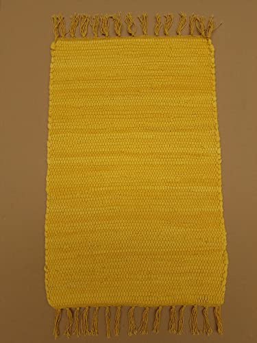 Kottig Fleckerl Handweb Teppich Fleckerlteppich Uni 80x160 Garmisch Flickenteppich Einfarbig (Gelb)