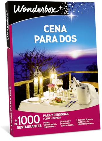 WONDERBOX Regalo -Cena para Dos- 1100 restaurantes seleccionados para Dos Personas | 1 cena o comida - Más de 1000 restaurantes - Platos regionales, cocina de mercado, sabores exóticos, de distintos países