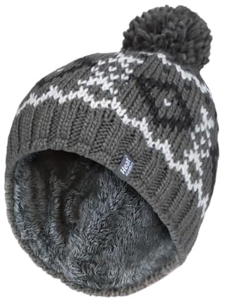 HEAT HOLDERS - Herr bastant stickad fleecefodrad termisk vinter varm mössa bubbelhatt med pom pom pom