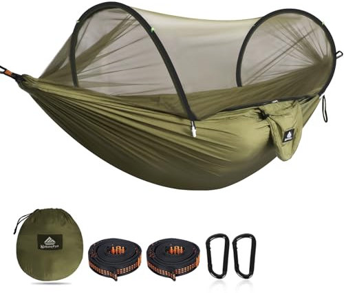 NATUREFUN Ultra-Light Reisecamping Hängematte Moskitonetz Hängematte | 300 kg Tragkraft, atmungsaktiv Schnelltrocknendes Fallschirm-Nylon | 2 Premium Karabiner, 2 Nylonschlingen inklusive