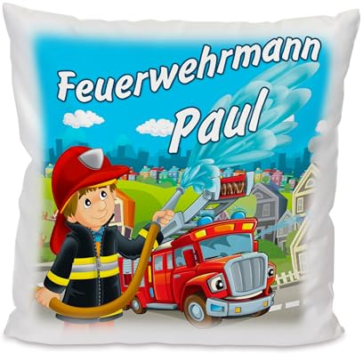 Unikatolo Kissen mit Name Feuerwehr, Kuschelkissen Geschenkidee für Kinder Feuerwehrmann, Geschenkidee Geburtstag, Weihnachten, Ostern für Jungs und Mädchen