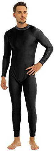 dPois Herren Jumpsuit Lang Overall Langarm Ganzkörperanzug Bodysuit mit Stehkragen Zipper Sport Body Gymnastikanzug Stretch