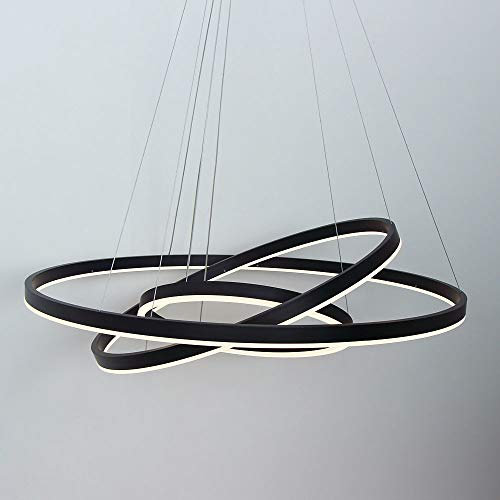Kreis Kronleuchter LED 3-Ring Pendelleuchte Modern Acryl Verstellbar Hängelampe Wohnzimmer Esstisch Restaurant Deckenleuchte,Black+WarmLight-40+60+80cm