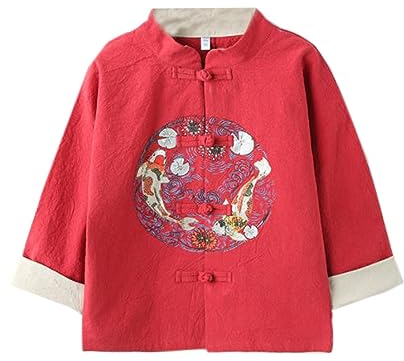 XueXian Kinder Hemd Hanfu Baumwolle Leinen Tang Anzug Chinesische Kungfu Tai Chi Jacke(Rot, China 120: 5-6 Jahre)