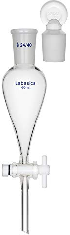 Labasics 60ml Embudo Separador Cónico de PTFE de Borosilicato con Tapón de Vidrio, Separatory Funnel Embudo de Laboratorio - 60ml