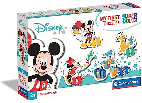 Clementoni 20819 Supercolor Puzzle Mickey Mouse - 3 + 6 + 9 + 12 Teile | ab 2 Jahren, buntes Kinderpuzzle mit besonderer Leuchtkraft & Farbintensität, Geschicklichkeitsspiel für Kinder