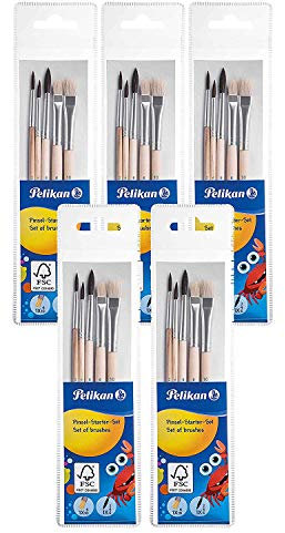 Pelikan 718163 - Pinsel Starterset (3 Haarpinsel, 2 Borstenpinsel) (Pinselset, 5er Pack / 5tlg., 1)